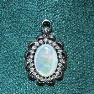 White Mother of Pearl Pendant with CZ Halo – No Chain